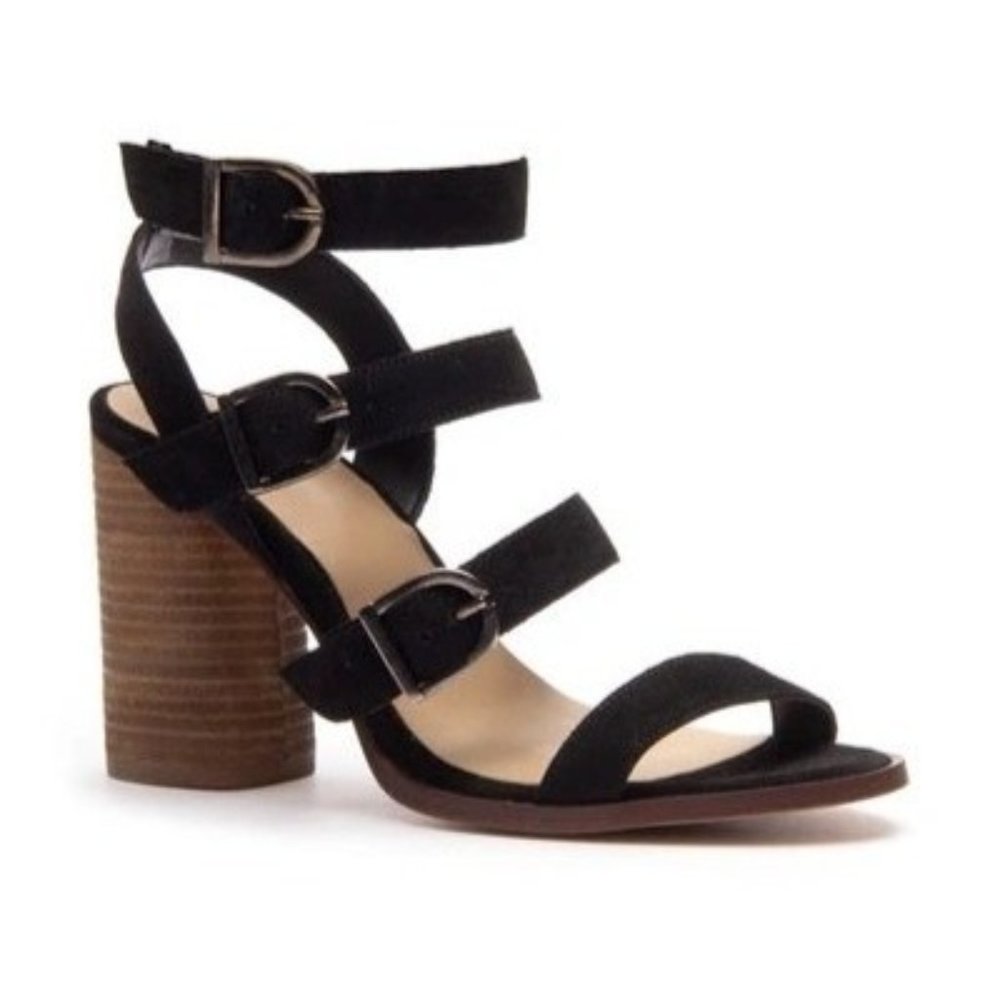 Crevo Macer Strappy Buckle Sandals in Black Leather